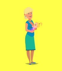 Happy mom breast-feeds her baby. Vector illustration