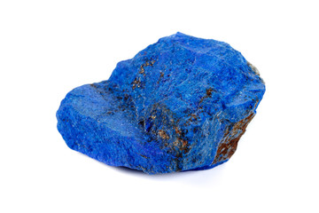 Macro Azurite mineral stone with Pyrite inserts on a white background