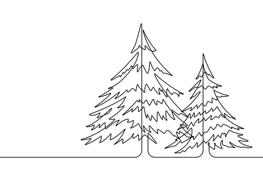 Pine Trees Continuous Line Vector Graphic