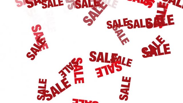 Falling and bouncing sale text on white background