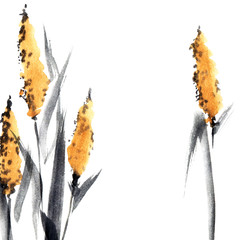 Watercolor painted grass