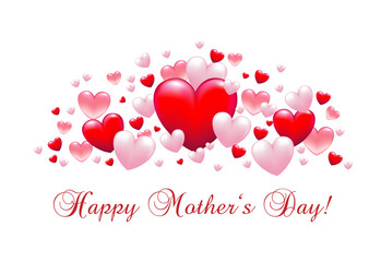 Banner mit Herzen zum Muttertag, Karte mit Grüße zum Muttertag in englisch, Vektor Illustration isoliert auf weißem Hintergrund