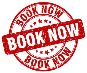 book now red grunge round vintage rubber stamp