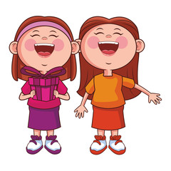 children girls holding gift