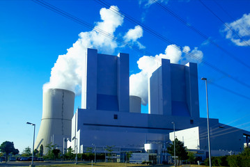 Cooling Tower and modern thermal power station. Power and fuel generation concept.