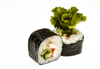 Sushi menu. Set of Japanese rolls with seafood, isolated on a white background