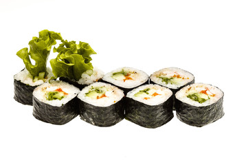 Sushi menu. Set of Japanese rolls with seafood, isolated on a white background