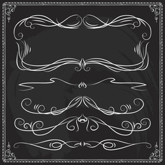 Hand drawn thin border line frames on blackboard