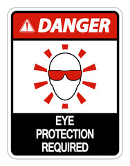 Danger Eye Protection Required Wall Sign on white background