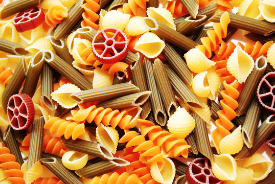 Background of Different Flavored Pasta Shapes