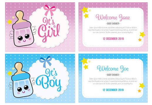 Baby Shower Card Layout with Illustrations