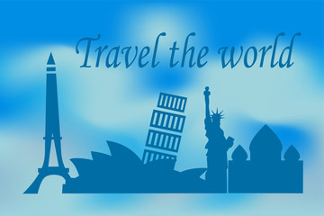 Illustration of travel the world concept with historical buildings
