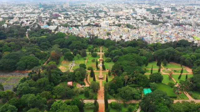 bangalore city famous botanical garden aerial panorama 4k india