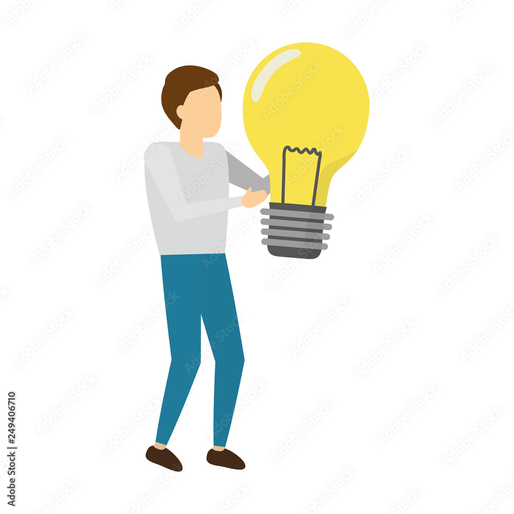 Wall mural businessman holding light bulb creativity