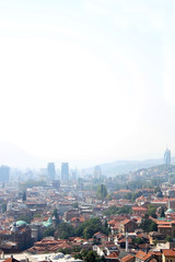 Aerial view of Sarajevo, Bosnia and Herzegovina, from Yellow Fortress on sunny day.