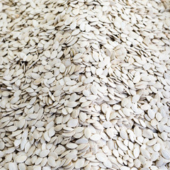 Close up of many toasted pumpkin seeds to eat