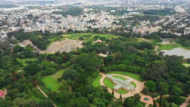 bangalore city famous botanical garden glasshouse aerial panorama 4k india