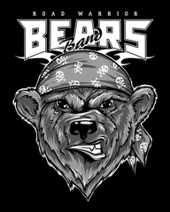 Bear biker. Hand drawn image for tattoo, emblem, badge, logo, t-shirt	