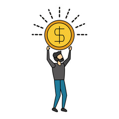 business man holding dollar coin