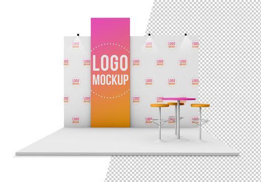 Kiosk with Banner and Background Mockup
