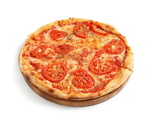 Hot cheese pizza Margherita on white background