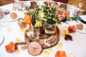 Vintage decoration with flowers and wood for festive events and weddings