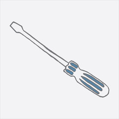 Screwdriver icon in doodle sketch lines