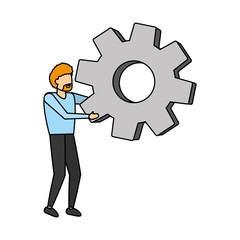 businessman holding gear wheel