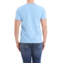Obraz premium Young man on white background, closeup. Weight loss
