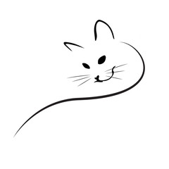 Sketch of the logo of the looking black and white cat behind