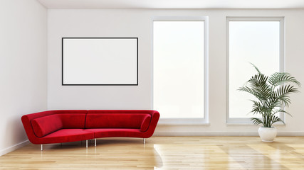 large luxury modern bright interiors with mock up poster frame illustration 3D rendering