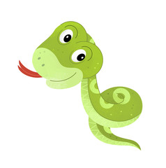 cartoon scene with snake on white background with sign name of animal - illustration for children