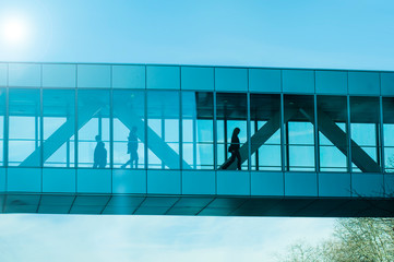 closeup of business silhouettes in transparent bridge