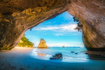 view from the cave at cathedral cove,coromandel,new zealand 39