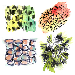 Abstract inkpen and watercolor stroke pattern colorful  backgrounds set