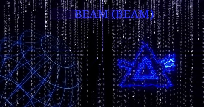 Glowing Beam (BEAM) symbol against the falling binary code symbols