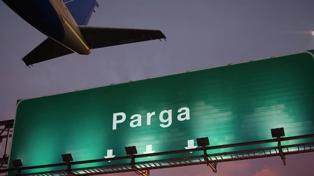 Airplane Take off Parga during a wonderful sunset