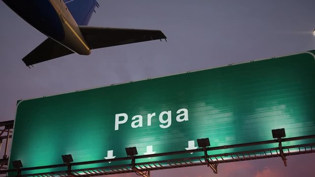 Airplane Take off Parga during a wonderful sunset