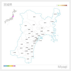 宮城県の地図（市町村・区分け）