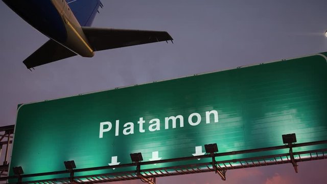 Airplane Take off Platamon during a wonderful sunset