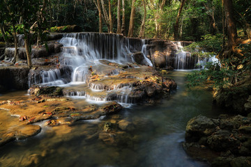 A beautiful view of Huay Mae khamin waterfall at Kanchanaburi province in Thailand. traveling and attractions concept