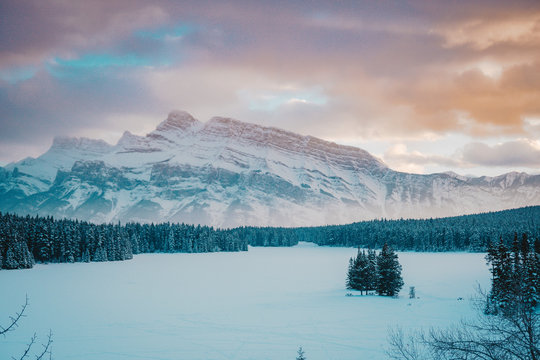 Winter Scenerey at Two Jack Lake during Sunset, February 2019