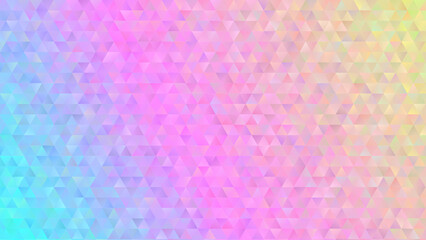 Holographic Gradient Triangle Pattern Vector Background. Psychedelic Multicolored Neon Low Poly Surface. Blue, Pink and Yellow Faceted Geometric Print. Abstract Backdrop 9:16 Aspect Ratio. © Artefficient