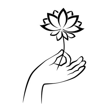 Hand Of Buddha Holding Lotus. Sketch Drawing