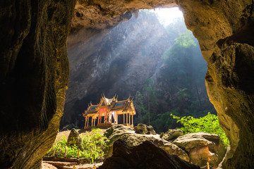 Amazing Phraya Nakhon cave in Khao Sam Roi Yot national park at Prachuap Khiri Khan Thailand is small temple in the sun rays in cave. - obrazy, fototapety, plakaty