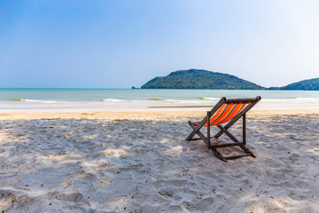 ฺBeach chair on the beach with beautiful landscape at Hua Hin Prachuap Khiri Khan Thailand.