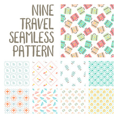 nine travel seamless pattern illustration on pack vector
