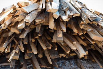 Lumber close up. Boards are in the snow.