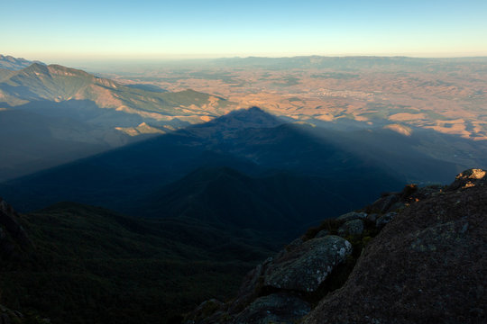 Triangular shadows of a mountain seen from the summit in mantiqueira range - Brazil