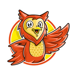 Owl mascot character, vector of owl cartoon smiling in circle background